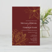 Hochzeit in Burgund und Gold Einladung (Stehend Vorderseite)