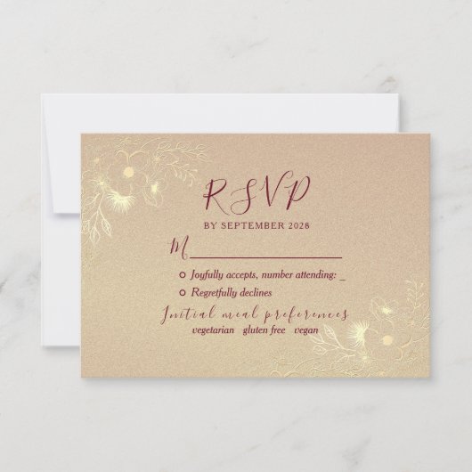 Hochzeit in Burgund und Gold RSVP Karte (Vorderseite)