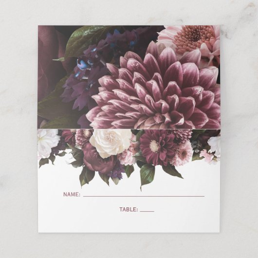 Hochzeit in Burgund und Rosa Platzkarte (Außenseite Aufgefaltet)