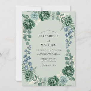 Hochzeit in Celadon Blaugrün Eukalyptus Einladung