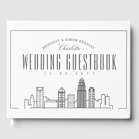 Hochzeit in Charlotte | Deko Skyline GäBook Gästebuch (Vorderseite)