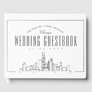 Hochzeit in Chicago   Moderner Deko Skyline Gästebuch