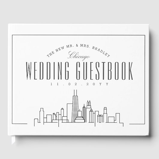Hochzeit in Chicago | Moderner Deko Skyline Gästebuch (Vorderseite)