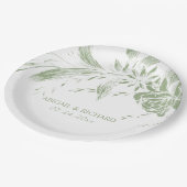 Hochzeit in edlem Weiß und Grün Pappteller (Schrägansicht)