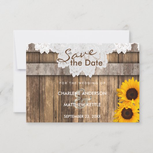 Hochzeit in einem rustikalen Holz und Spitzen Save Save The Date (Vorderseite)