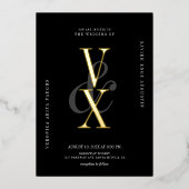 Hochzeit in Elegance und Schwarz und Gold Folieneinladung (Vorderseite)