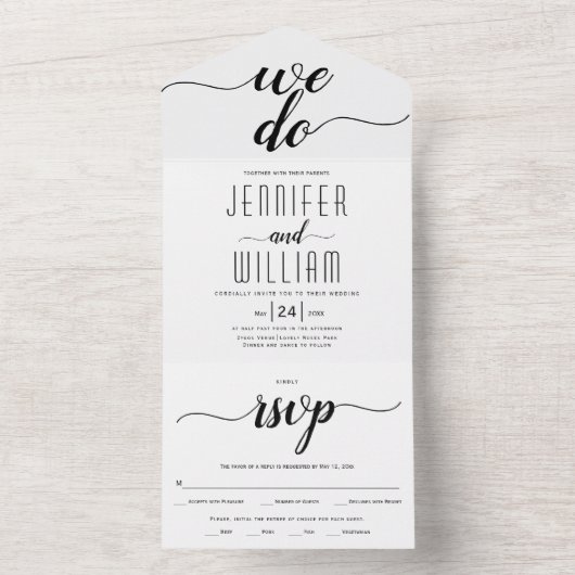 Hochzeit in elegantem Drehbuch "Wir tun" All In One Einladung (Innen Boden)