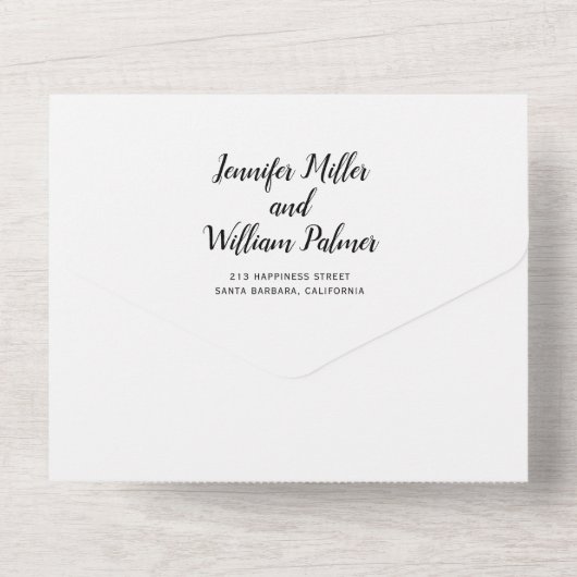 Hochzeit in elegantem Drehbuch "Wir tun" All In One Einladung (Rückseite)