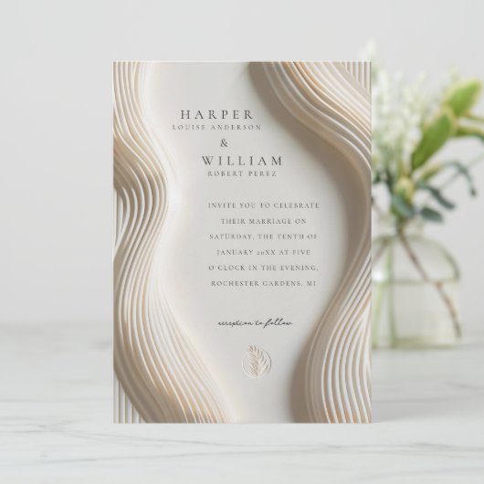 Hochzeit in Elfenbein Einladung (Stehend Vorderseite)