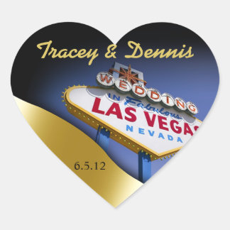 Hochzeit in fabelhaftem Las Vegas Metallic Gold He Herz-Aufkleber