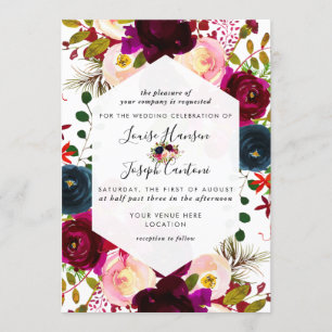 Hochzeit in Florals Burgund Einladung