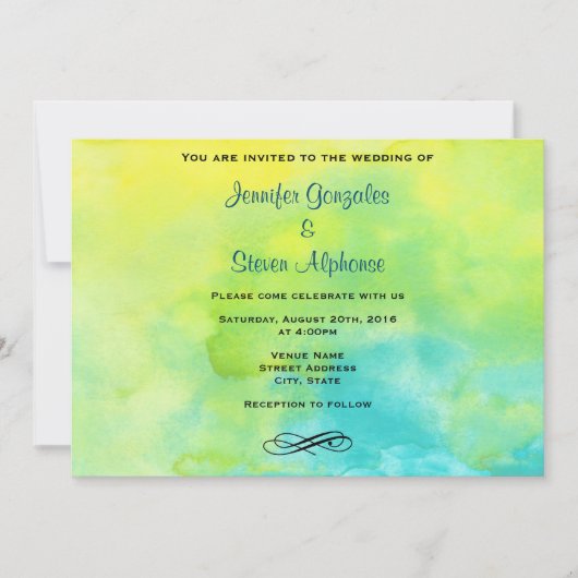 Hochzeit in Gelb und Türkis Einladung (Vorderseite)
