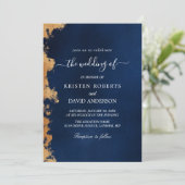 Hochzeit in Gold und Königsblau Einladung (Stehend Vorderseite)