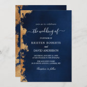 Hochzeit in Gold und Königsblau Einladung (Vorne/Hinten)