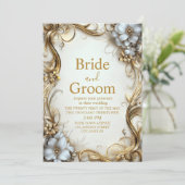 Hochzeit in Gold und Weiß Einladung (Stehend Vorderseite)