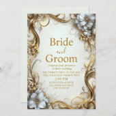 Hochzeit in Gold und Weiß Einladung (Vorne/Hinten)