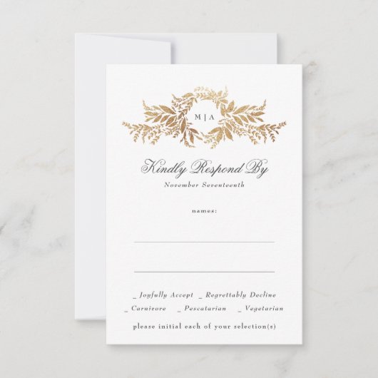 Hochzeit in Goldkranz RSVP Karte (Vorderseite)