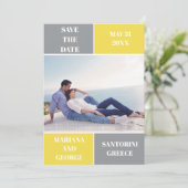 Hochzeit in grauen und gelben Farbblöcken Save the Save The Date (Stehend Vorderseite)