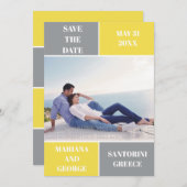 Hochzeit in grauen und gelben Farbblöcken Save the Save The Date (Vorne/Hinten)