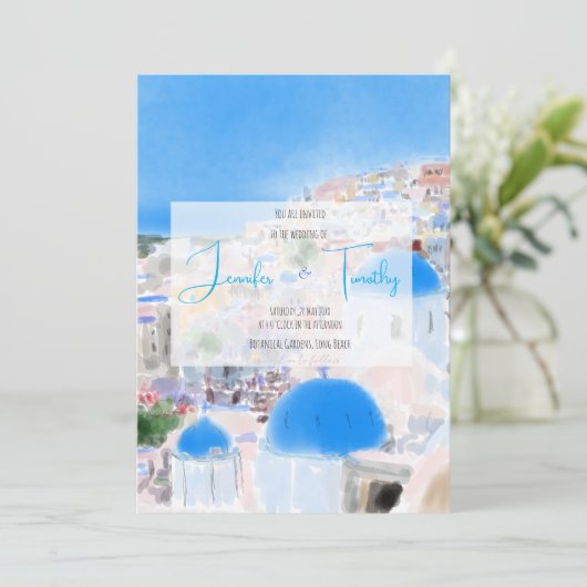 Hochzeit in Griechenland Santorini Fia Insel Einladung (Stehend Vorderseite)