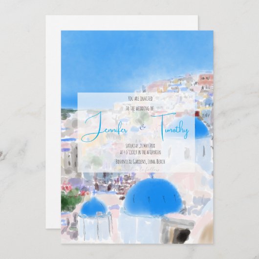 Hochzeit in Griechenland Santorini Fia Insel Einladung (Vorne/Hinten)