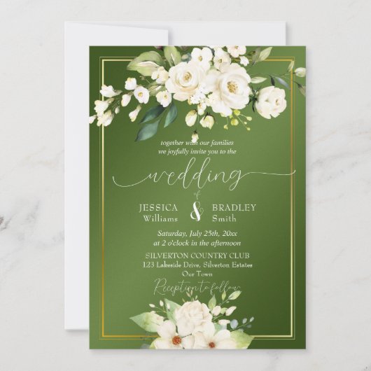 Hochzeit in grüner Weiß Einladung (Vorderseite)