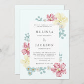 Hochzeit in hellblau und Blume Einladung (Vorne/Hinten)