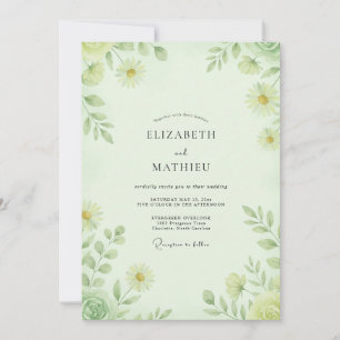 Hochzeit in Hellgrün mit Gänseblümchen und Eukalyp Einladung