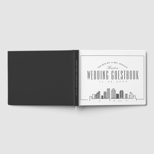 Hochzeit in Houston | Moderner Deko Skyline Gästebuch (Voll)