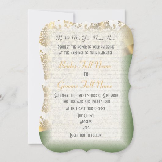 Hochzeit in irischem Grün und Gold Einladung (Vorderseite)