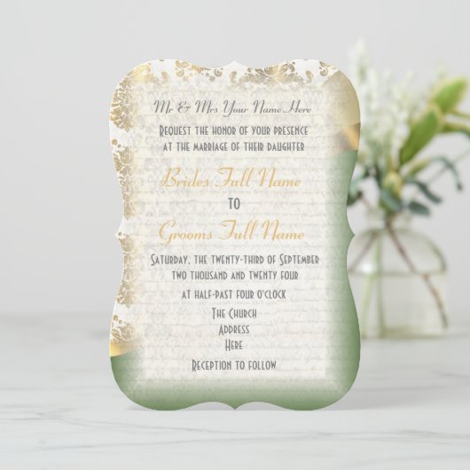 Hochzeit in irischem Grün und Gold Einladung (Stehend Vorderseite)