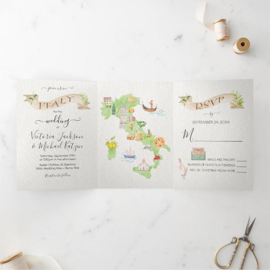 Hochzeit in Italien Tri-Fold Einladung (Innenseite)
