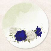 Hochzeit in königsblauen und weißen Blume Runder Pappuntersetzer (Vorderseite)