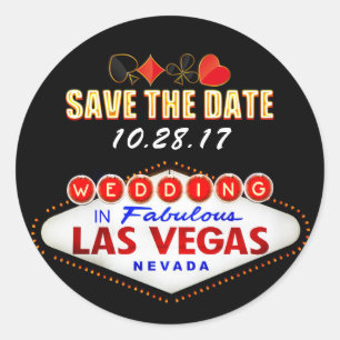 Hochzeit in Las Vegas Schild Neonlicht Termin vorm Runder Aufkleber
