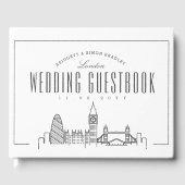 Hochzeit in London | Moderner Deko Skyline Gästebuch (Vorderseite)