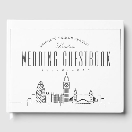 Hochzeit in London | Moderner Deko Skyline Gästebuch (Vorderseite)