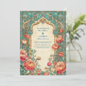 Hochzeit in Luxe Turquoise und Golden Rose Einladung (Stehend Vorderseite)