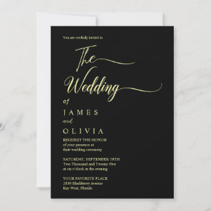 Hochzeit in Luxury Black and Gold Calligraphy Einladung