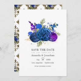 Hochzeit in Navy Blue, Gold und Lila Vintagen Blum Save The Date