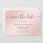 Hochzeit in Navy Blue und Blush Modern Script Save The Date (Vorderseite)
