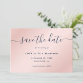 Hochzeit in Navy Blue und Blush Modern Script Save The Date (Stehend Vorderseite)