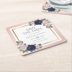 Hochzeit in Navy Blue und Blush Pink speichern das Rechteckiger Pappuntersetzer