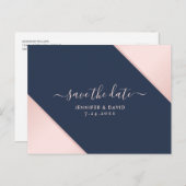 Hochzeit in Navy Blue und Blush speichern das Datu Ankündigungspostkarte (Vorne/Hinten)