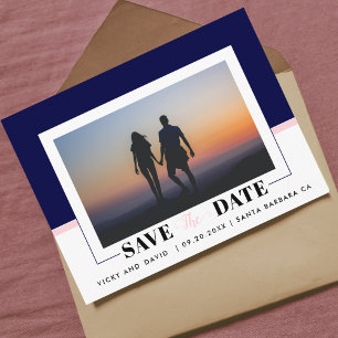 Hochzeit in Navy, Rosa Rosa: Das Date-Foto speiche Postkarte