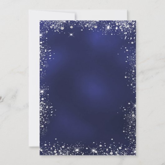 Hochzeit in Navy-Silber-Blume Einladung (Rückseite)