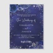 Hochzeit in Navy-Silber-Blume Magneteinladung (Vorderseite)