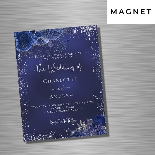 Hochzeit in Navy-Silber-Blume Magneteinladung