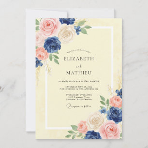 Hochzeit in Navy und Gelb Gemalt Einladung