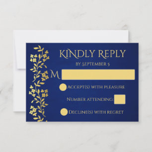 Hochzeit in Navy und Gold an der Vintagen Blumengr RSVP Karte