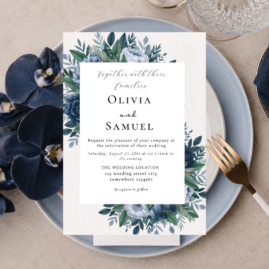 Hochzeit in Navy und Hellblau Einladung